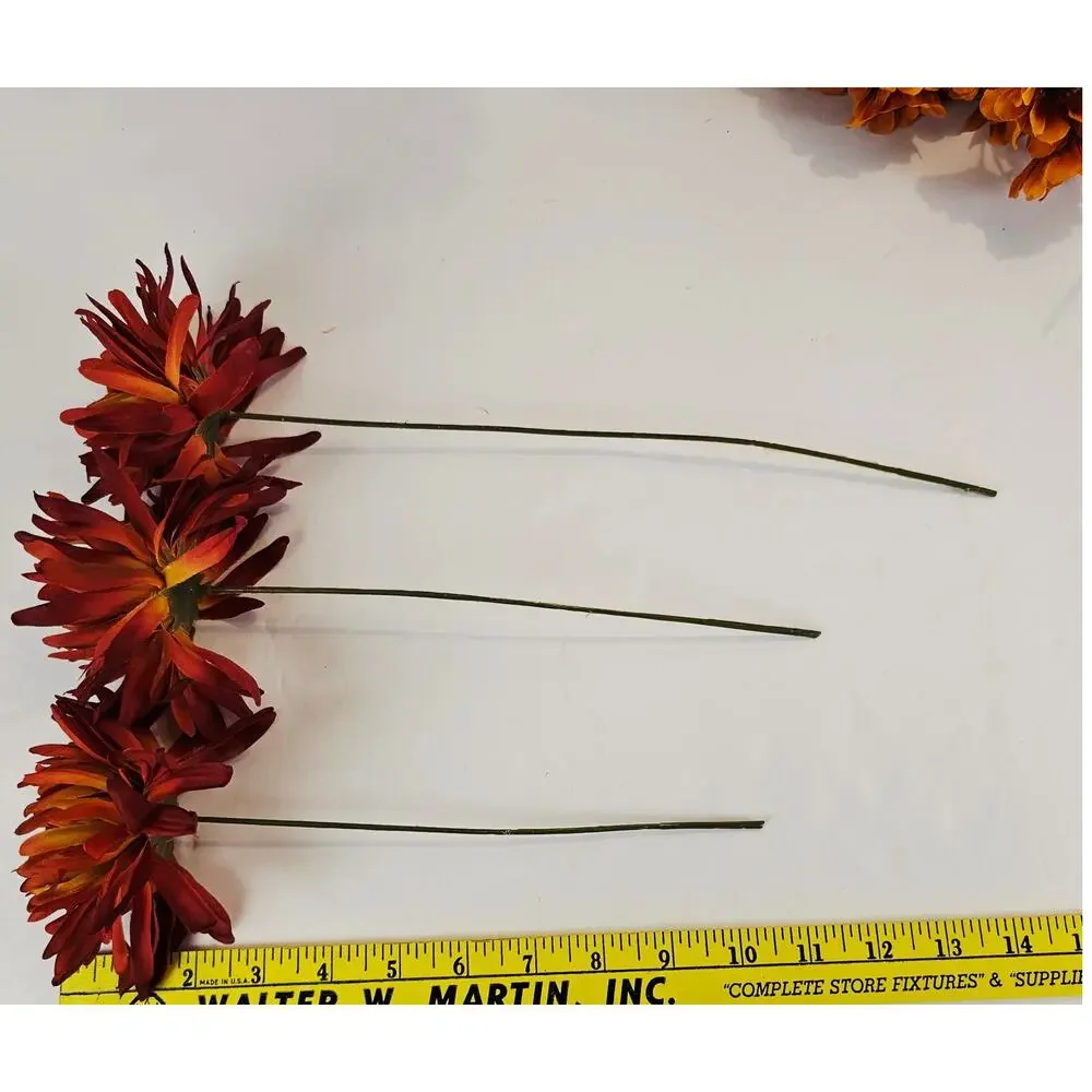43 Pc Artificial Silk Fall Flower Stems Red Orange Yellow Floral Craft Decor Lot